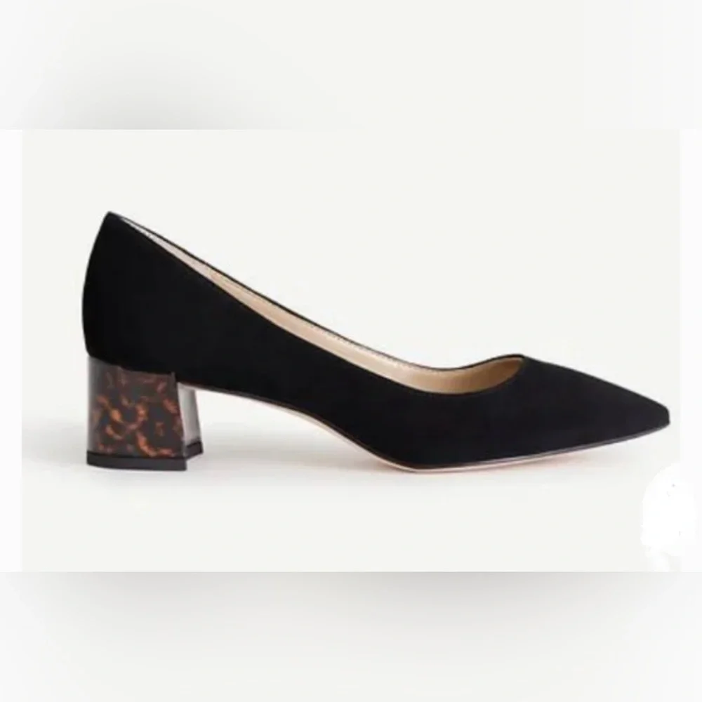 ANN TAYLOR Women Vegan Suede Tortoiseshell Print Block Chuncy Heel Pumps Size 6